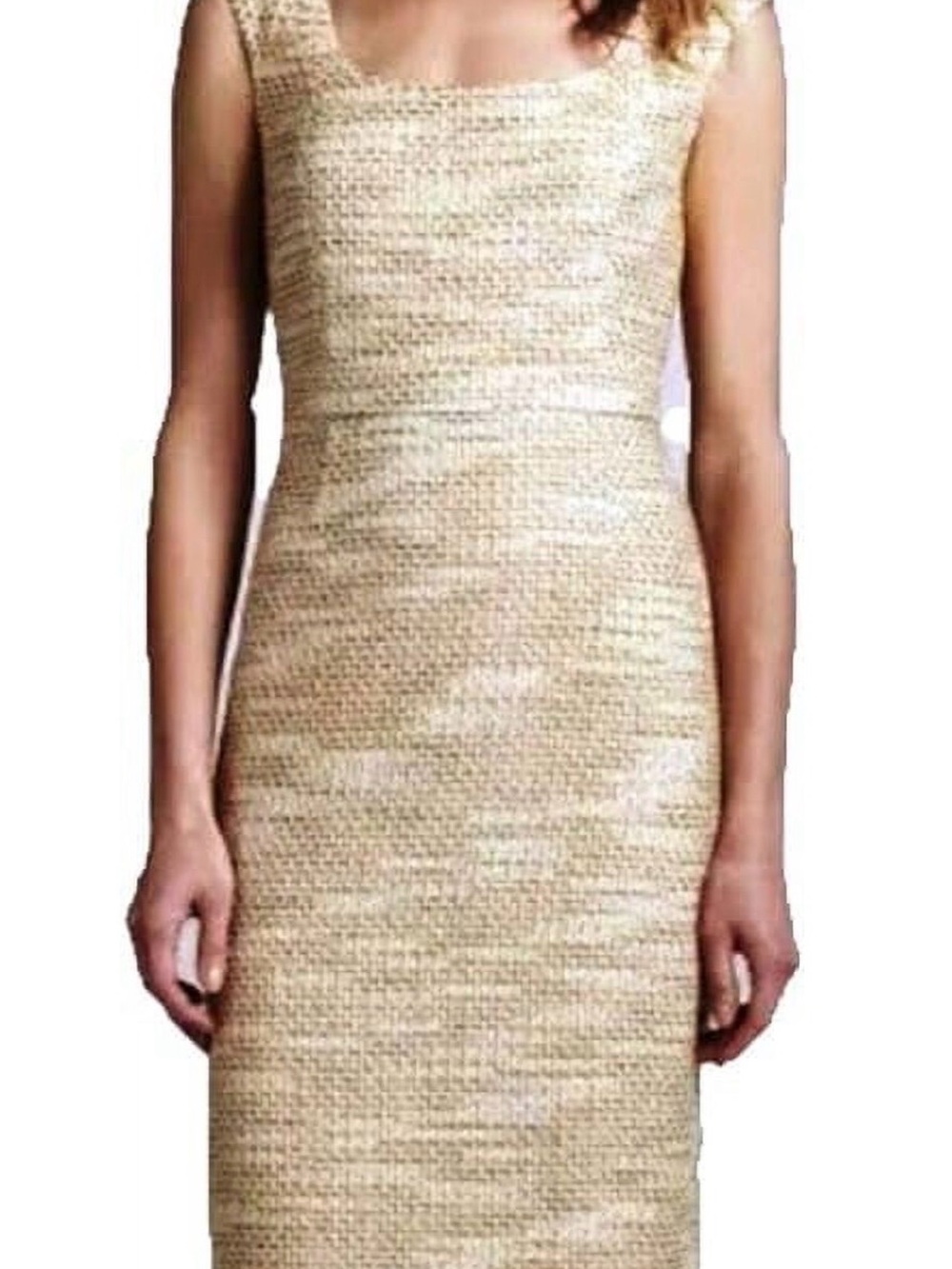 Tory Burch Yellow and Cream Tweed Midi Dress
